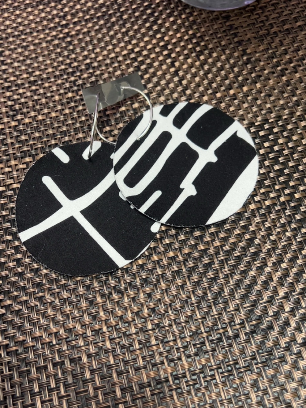 Handmade Black & White Abstract Round Drop Earrings